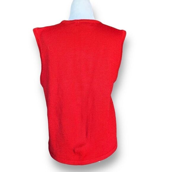 Vintage 90s Embroidered Sweater Vest Red Beaded Dark Floral Printed Knit Vneck - Picture 5 of 9
